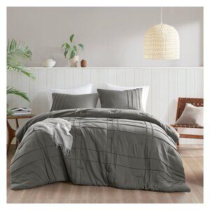 NWT 510 Design Porter Soft Washed Pleated 3-Piece Comforter Set Gray Queen